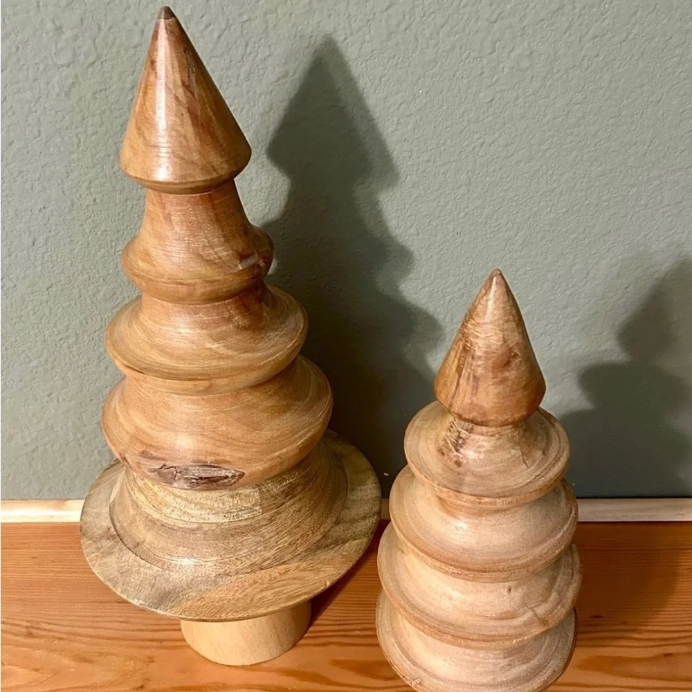 Pottery Barn mango wood turned trees set of 2